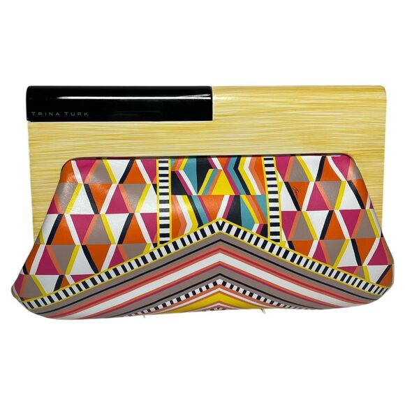 Trina Turk Azulejo Sunset Leather Clutch - Picture 1 of 13